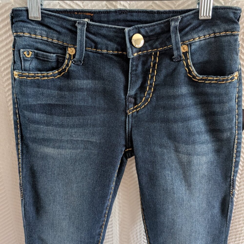 True Religion Halle Mid Rise Super Skinny Jeans Dark Blue Wash Size 24 Y2K Denim - Picture 6 of 12